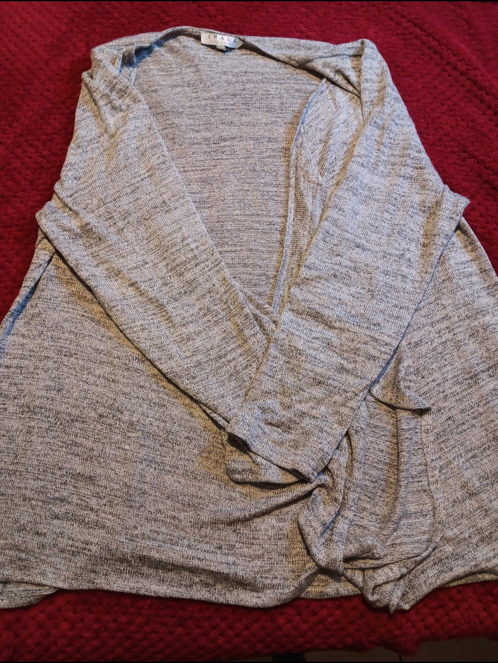 Chaus Heathered Gray Open Front Lightweight Cardigan